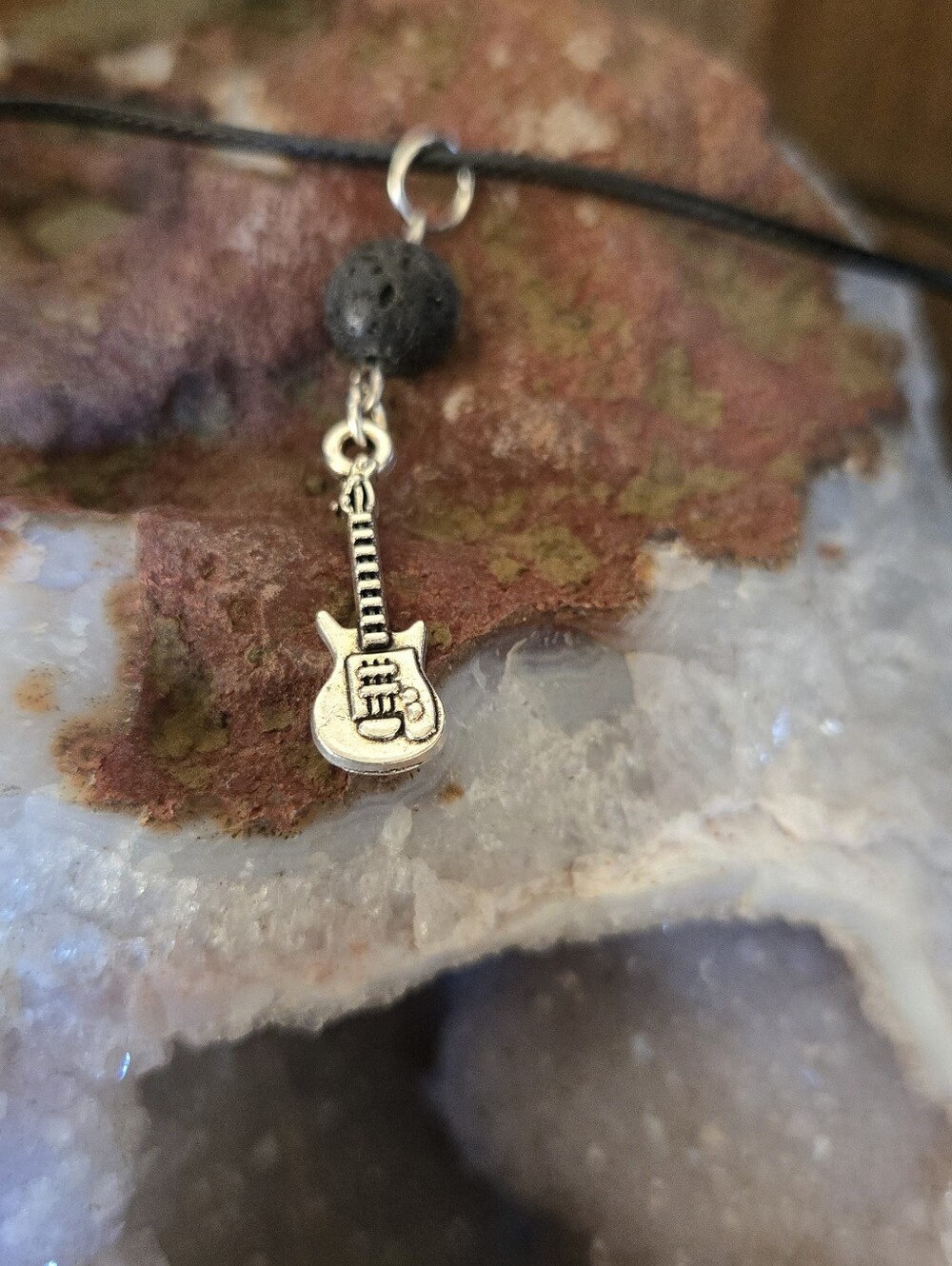 Guitar Aromatherapy Diffuser Necklace | Lava Stone